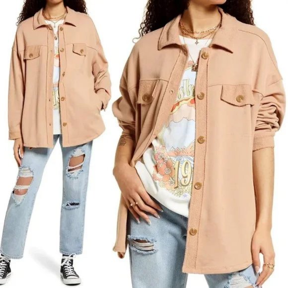 Nordstrom BP Oversize Cotton Blend SOFT Shirt Jacket Shacket M Tan Nougat Beige - Picture 1 of 16